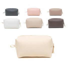 Makeup Bag for Women – Travel Cosmetic Organizer with Soft Vegan Leather – Bridesmaid Gift, Toiletry Pouch for Daily Use (Cream)