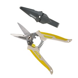 CEERAYZ 185mm Notch Scissors All Purpose Heavy Duty, Garden Shears, Scissors for DIY Projects, Office, Production Lines, Pruning, with Protective Sheath (Brown/Yellow)