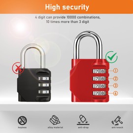 NAGE Combination Padlock, Locker Padlocks 4 Digit, Gym Padlock for Locker, Padlocks Outdoor Heavy Duty Waterproof, Code Lock for Toolbox, Backyard Fence Gate, Sheds, Garage Door (2P, Black Y Red)