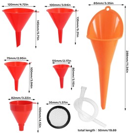 SEPSCO Funnel for Car, 7Pcs Fuel Funnel Universal Right Angle Plastic Funnel Set Wide Mouth with Detachable Spout and Long Funnels for Kitchen Filling Bottles Containers or Motorhome Oil Petrol Water