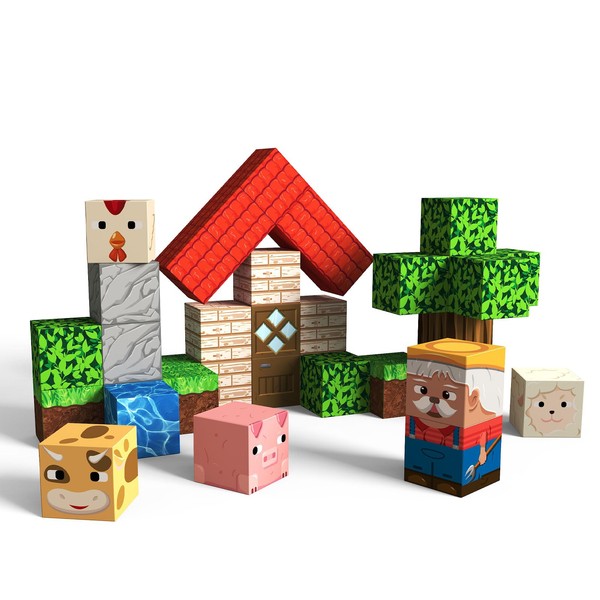 hunloot Magnetic Tiles Farm Animals Travel Toys, 35PCS Magnetic Blocks