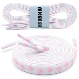 MKEHSH Colorful Pattern Shoe Laces: 2 Pair Flat Print Shoelaces for Sneakers, 28 White Pink Feet Pattern, 63 inch(160CM)