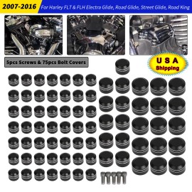 Unbranded Black Cut Topper Engine Bolt Cap Kit For Harley Road King Street Glide FLHX FLHT