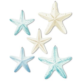 Putuo Decor Coastal Nautical Starfish Wall Art Set of 5 Beach Wall Decor Coastal Hanging Décor for Bathroom, Living Room, Patio (It's not 3D)