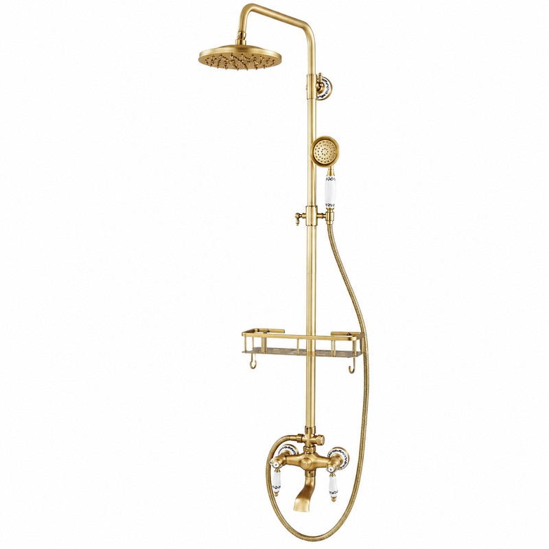 Antique Brass 8-Inch Rainfall Shower System with Hand Shower &