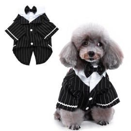 HACRAHO Dog Tuxedo, 1 Pack Black Striped Dog Tuxedo Bow Tie Shirt Dogs Tuxedo Wedding Party Suit for Small Dogs Puppy, Chest Girth 16.93"
