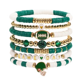 Briutn Game Day Football Bracelet for Women Stackable Charm Bracelet Football Accessories Gifts (Green White)