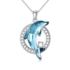 TOUPOP Dolphin Gifts for Women 925 Sterling Silver Dolphin Pendant Necklace with Blue Crystal Dolphin Jewelry Gifts for Women Birthday Christmas