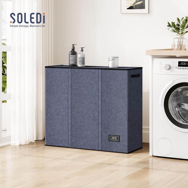 SOLEDI 180L 3-Section Laundry Hamper with Lid, Extra Large Dirty