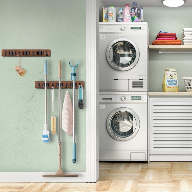 OUTNILI 2 Pack Mop Broom Holder Wall Mount with 3