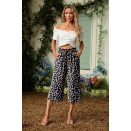 Lepunuo Women's Floral Butterfly Wide Leg Capri Pants High Waisted Palazzo Pants with Pockets - Plus Size, Casual, Female, X-Large