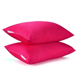 400 Thread Count Cotton Pillow Case Queen with Zipper, 30" L x 20" W, Cotton Pillow Protectors Cover- Set of 2 - Hot Pink - Pillows Not Included