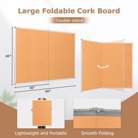 DOLLAR BOSS Foldable Cork Board, 60 x 40 Inch Corkboard, Extra Large Bulletin Board, Portable Double sided Aluminum Frame Wall Mounted Pin Board for Office School Supplies Dorm Decor with 20 Push Pins