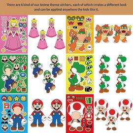 24 Pcs Mario Face Stickers Sheets for Children Party Bags, Make Your Own Stickers Characters DIY Stickers for Kids Party Favor Supplies Craft