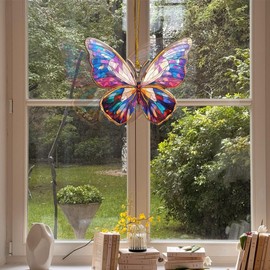 Zayookey Multicolor Butterfly Sun Catcher Butterflies Stained Attrape Soleil Animal Suncatcher Window Hanging Decoration for Home Garden Decor Gift