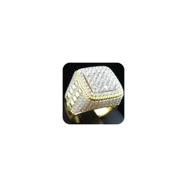 QUSIIOSLK Hip Hop Iced Out CZ Simulated Full Diamond Ring 14K Gold Plated Cubic Zirconia Eternity Bling Square Rings Punk Rock Rappers Ring Jewelry for Men Size 7-12, 11, 14k Gold,Brass,White
