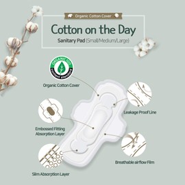Yejimin Cotton Sanitary Pads 100% Organic Cotton Derma Test Medium 9.8icn 16 per 1 pack)