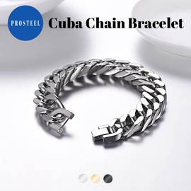 Prosteel Kihei Men's Stainless Steel Chain Bracelet, 0.3 inch (8 mm), 8.3 inches (21 cm), Slim, Hypoallergenic, Hip Hop Accessory, Stainless Steel, No Stone,