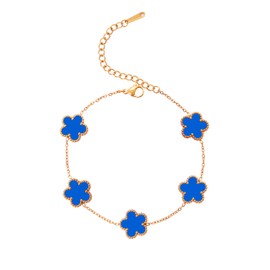 Elozicre Five Leaf Clover Bracelet for Women-18K Gold Plated Lucky Link Grass Bracelets Stainless Steel White/Black/Blue/Gold/Crystal Flower Trendy Jewelry Gifts, 7inch, Stainless Steel, no gemstone