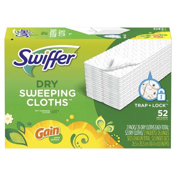 Swiffer Sweeper Dry Sweeping Pad Multi Surface Refills, for Dusters Floor mop, Gain Scent, 52 Count