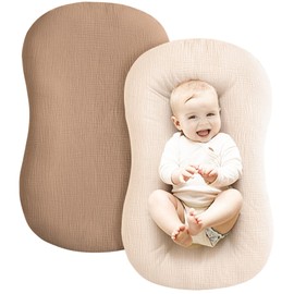 Konssy Muslin Baby Lounger Cover 2 Pack, 100% Cotton Newborn Lounger Cover, Soft and Breathable Lounger Slipcover for Boys Girls, Covers Only (Brown,Wheat)