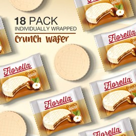 Fiorella Crunch Wafer Cookies, White Chocolate Covered Crispy Thin Crunch Wafers with Hazelnut Cream Filling, Chocolate Biscuits, 18 Individually Wrapped Snacks, Pack of 1