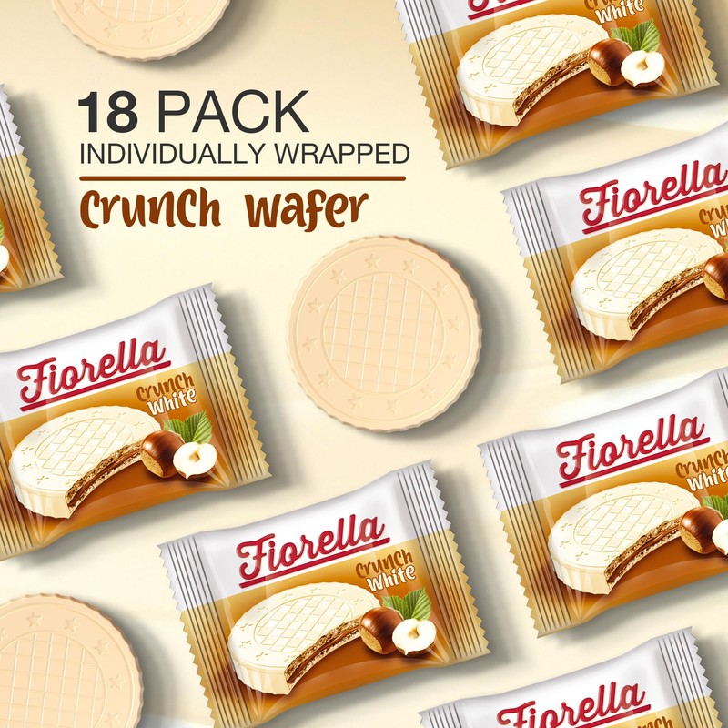 Fiorella Crunch Wafer Cookies, White Chocolate Covered Crispy Thin Crunch