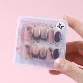 ADAIER Handmade Press On Nails, French Nails,wedding, party,Short Coffin Nails Set for Handmade,Reusable Opaque Nails in 10 Nail Kit for Women(Z-03) (S13, M)