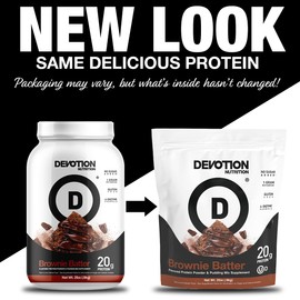 Devotion Nutrition Protein Powder Brownie Batter – 20g Whey Isolate & Casein Protein Blend – No Added Sugar, Low Carb, Gluten-Free, Keto-Friendly, 1g MCT, Kosher – 2lb Pouch