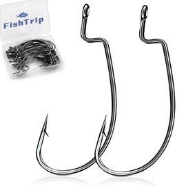 50pcs EWG Fishing Hooks, Bass Fishing Hooks Offset Worm Hook Texas Rig Hooks Live Bait Fishing Hooks for Freshwater Saltwater Size 4