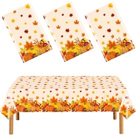 FUULOXE Thanksgiving Disposable Tablecloth Fall Theme Plastic Table Cover Pumpkin Maple Leaves Tablecloths for Thanksgivin Harvest Party Decoration Supplies Favors 3 Pieces 54 x 108 Inch