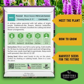 Survival Garden Seeds - Dense Blazing Star (Liatris spicata) | Gayfeather | Prairie Feather | North American Native Wildflower Seeds - 1 Pack