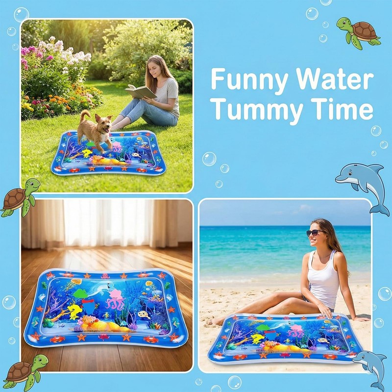 Water Mat Tummy Time Water Play Mat, Dolphin Inflatable Sensory