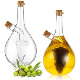 2 Pcs Olive Oil and Vinegar Dispenser Set 2 in 1 Glass Oil Bottles for Kitchen Olive Soy Sauce Dispenser Cruet Dispenser Double Pourer Spout Stoppers Oil Vinegar Cruet Cooking Container (Modern)