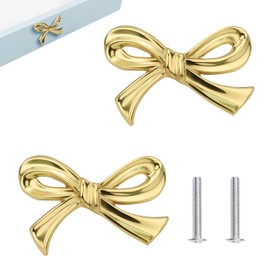 Simaixing 2Pcs Bow Knobs for Dresser, Gold Drawer Pulls, Vintage Metal Knobs for Cabinets and Drawers, Bow Decor Hardware for Home Bedroom Wardrobe Cupboard Kitchen Decorative (Gold)