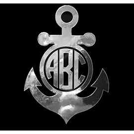 Eggleston Design Co Custom Metallic Circle Anchor Monogram Letter Initial Sticker Decal for Tumbler Cups, Laptops, Car Windows (fits Yeti and RTIC Cups) (6", Silver Chrome)