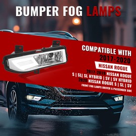HECASA Front Bumper Fog Lights Kit Compatible with 2017-2020 Nissan Rogue Replacement for 261558995A 261508995A Front Fog Lamps Assembly Driver & Passenger Side Clear Lens Plastic