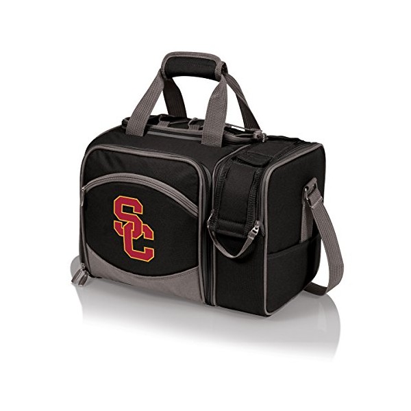 NCAA USC Trojans Malibu Cooler Picnic Basket - Insulated Cooler Tote with Picnic Set