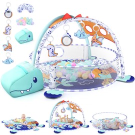 WeeHomm 5-in-1 Baby Play Mat - Baby Play Gym Tummy Time Mat with Ball Pit, Detachable Sensory Toys & Tummy Time Pillow, Baby Activity Mat Motor Skill Gift for Newborn Playmats, Machine Washable