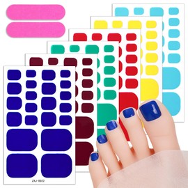 KTAABTR 6 Sheets Solid Color Gel Toenail Strips Self Adhesive Design Nail Wraps Strips Supply Red Blue Yellow Glossy Gel Nail Stickers for Women DIY Waterproof Manicure Kit Party Nails Decoration