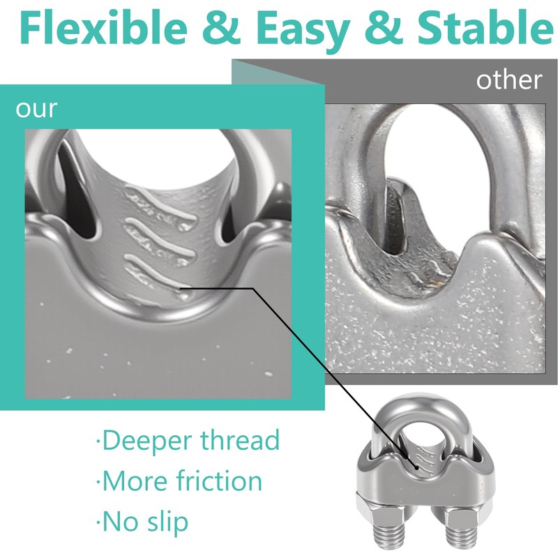 40 PCS 1/4" Stainless Steel Wires Ropes Cable Clip Clamps