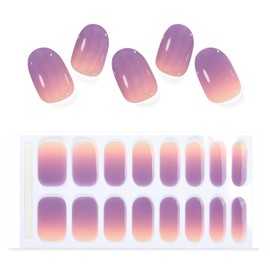 SILPECWEE Semi Cured Gel Nail Strips (Gradient Pink & Purple - 16PCS), Gel Nail Stickers Full Nail Wraps Need UV Light, Salon Quality & Easy to Use - with Prep Pads, Nail File, Wood Stick