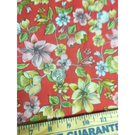 Penny Rose Floral Lawn Fabric 100% Cotton Smocking Coral  54" Wide
