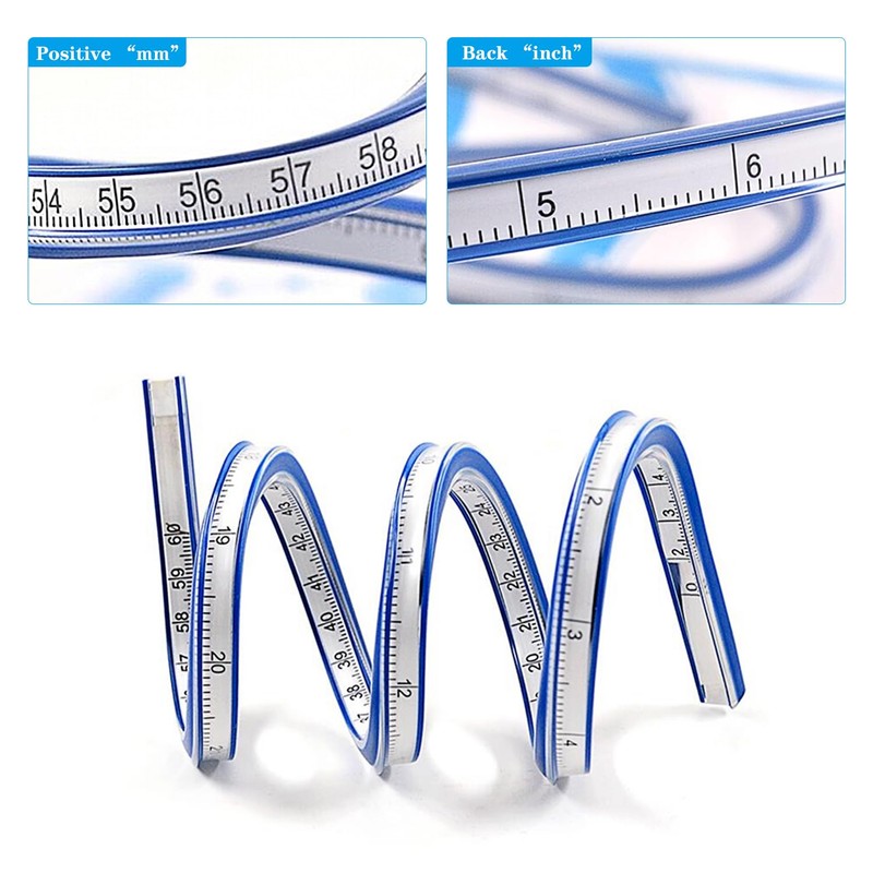 2 Pack French Flexible Curve Ruler Woodworking Measuring Tape Ideal