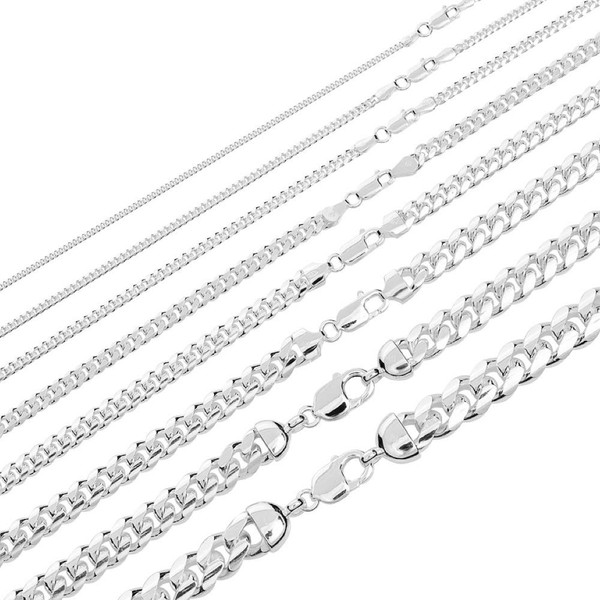 Cadena de eslabones cubanos de Miami de plata de ley 925 maciza, 2-12 mm, 18-30 pulgadas, gran collar pesado para hombres o mujeres, hecho en Italia, Metal