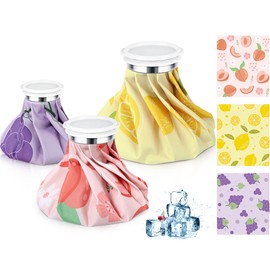 Shihanee 3 Pcs Ice Pack for Injuries, Reusable Hot Water Bag with Screw Top, Hot Cold for Sports Knee Head Leg Shoulder Back Injury, 6 Inch 9 Inch 10 Inch(Multicolor,Fruit Style)