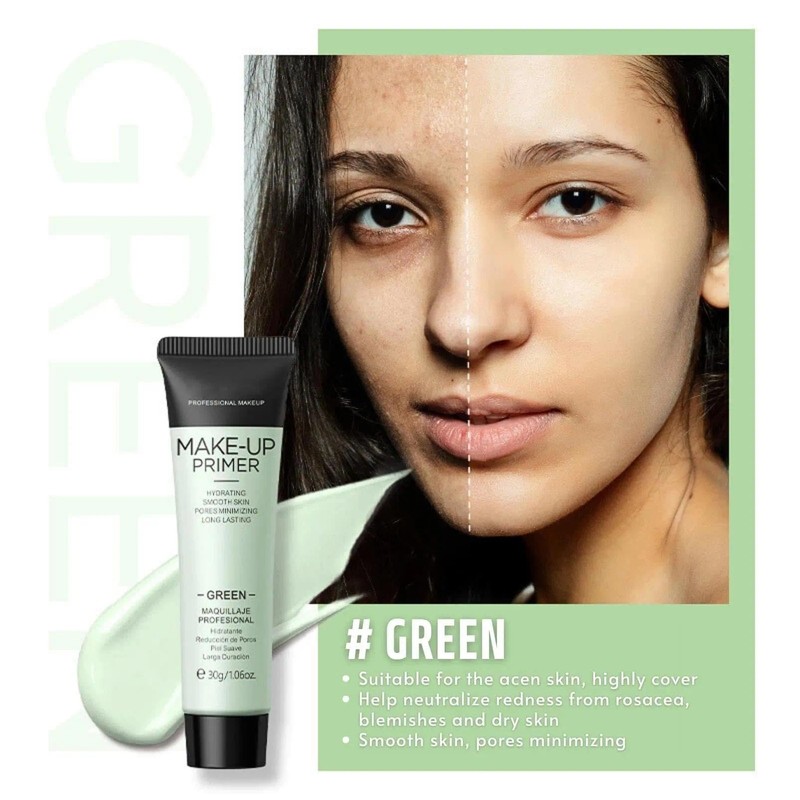 Green Colour Corrector Primer Makeup, Anti-Redness Face Primer, Grips Makeup