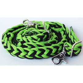 CHALLENGER Horse Western Tack Nylon Braided Knotted Roping Barrel Reins Lime Green 60705