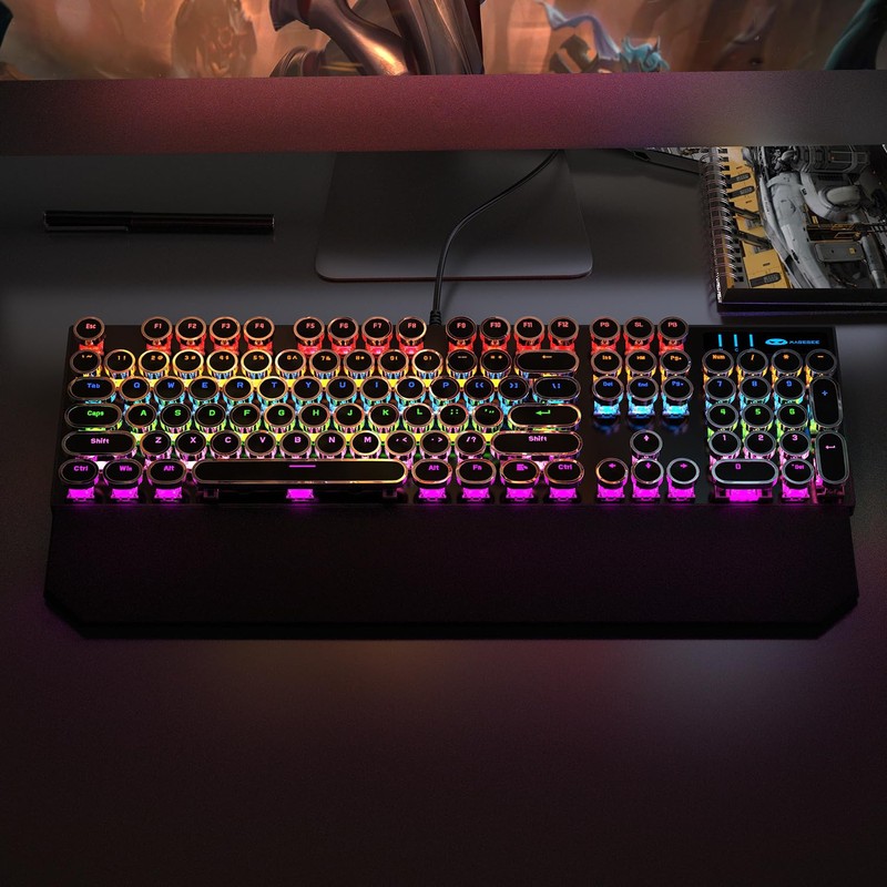 Camiysn Typewriter Style Mechanical Gaming Keyboard, Black Retro Punk Gaming