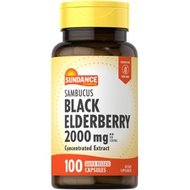 Sundance Sambucus Black Elderberry Capsules | 2000mg | 100 Count | Non-GMO and Gluten Free Supplement